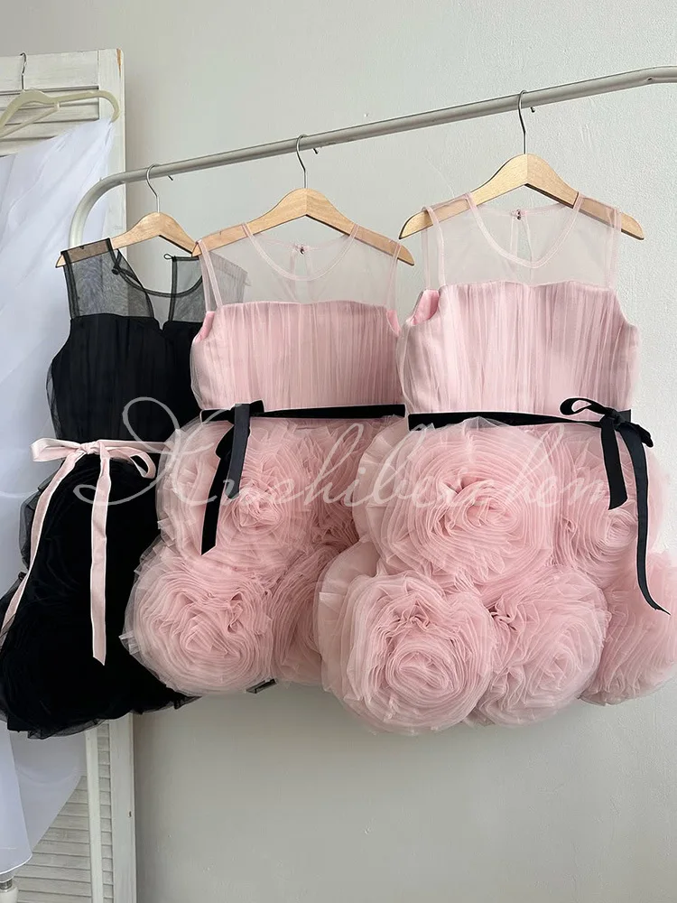 فساتين فتاة الزهور للأطفال الصغار بفيونكة الزهور من التول فساتين التواصل الأول لأعياد الميلاد وهدية الكريسماس وحفلات الزفاف وأعياد الميلاد #4