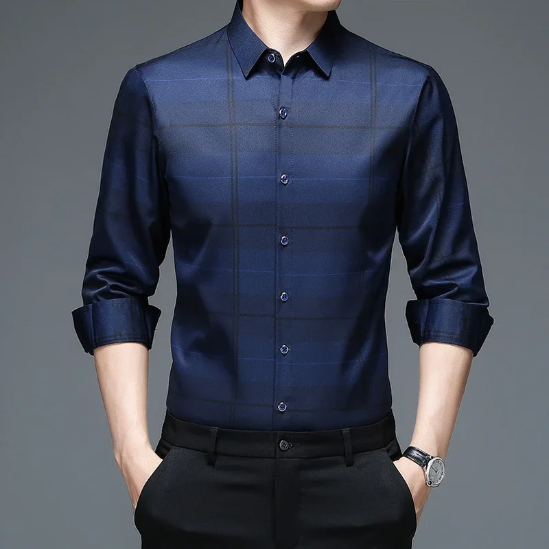 New Men\'s Casual and Fashionable Long Sleeved Shirt with Printed Anti Wrinkle Business Shirt