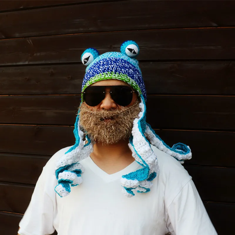 Hat Knitted Hat Cartoon Octopus Halloween Wacky hat Unisex Funny Hat Warm Sea Party Weird