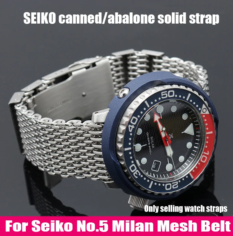 Luxury Shark Milan Mesh Watchband For Seiko No. 5 Water Ghost Abalone Diving Canned Stainless Steel Watch Strap Men 20 22mm 24mm