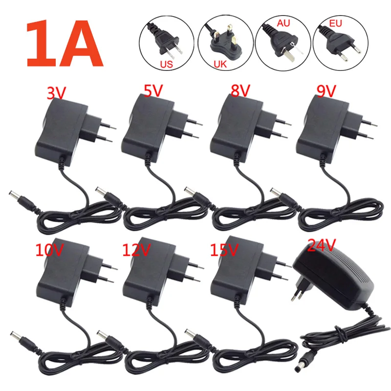 AC 110-240V DC 3V 5V 6V 8V 9V 10V 12V 15V 24V Power Adapter 1A US EU Power Charger Adaptor Supply For LED Light Strip Camera