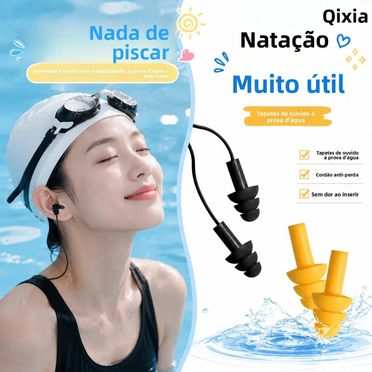 水泳用耳栓-入浴用シャンプー-防水プロ仕様-ロープ付き-紛失防止-痛くない-長時間装着可能-耳道に刺激が少ない