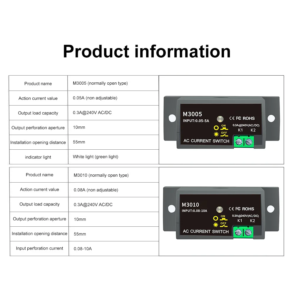 M3005 M3010 Current Detection Switch Induction Relay Switch Automatic Control Alarm Current Sensing Switch Detection Module