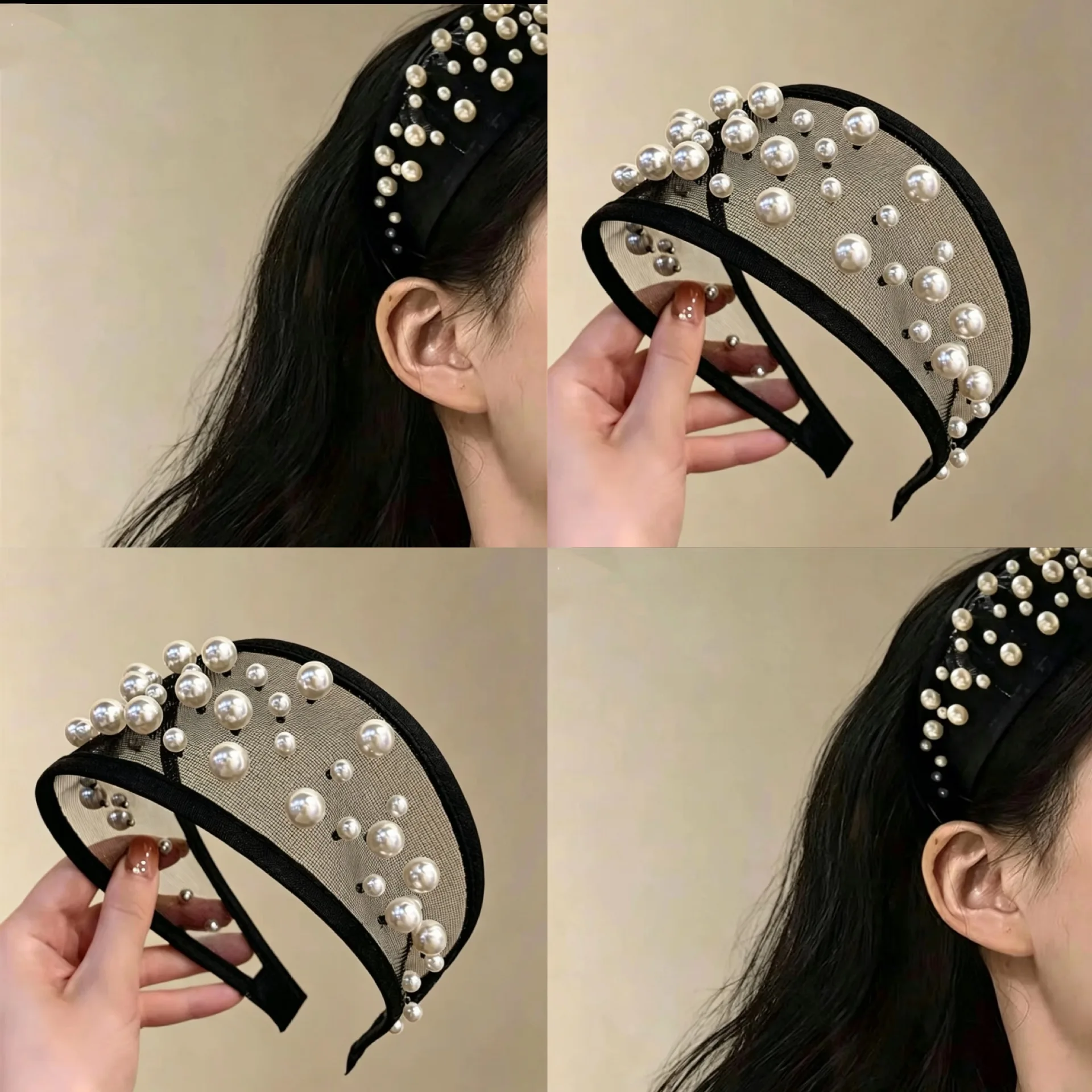 2026 Pearl Gentle Wide Edge Headband Versatile Going Out Hairband Hoop Japanese and Korean Wind High Cranium Top Headgear