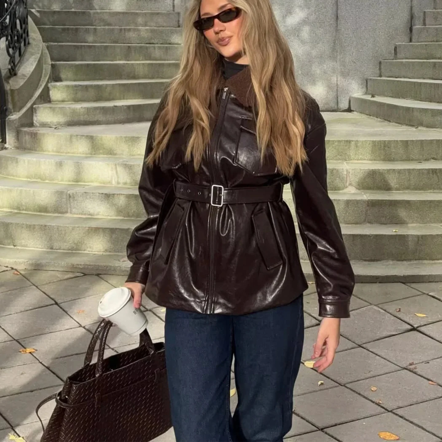 

Осенне-зимнее женское длинное пальто Sve Jaet на молнии, верхняя одежда с воротником на пуговицах, французское пальто из полиэфирного волокна