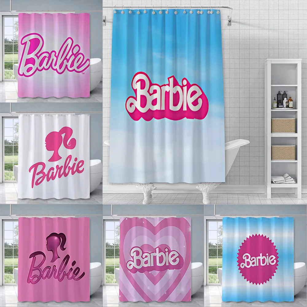 Cute B-Barbie Pink Shower Curtain Waterproof Polyester Fabric Paint Colorful Bath Curtains Home Bathroom Decor Curtain With Hook