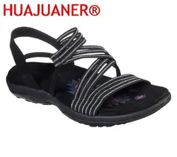 Sandals Women 2026 Summer Comfort Soft Sole Flat Beach Shoes elastic fabric Casual Wedges Sandals Womens Closed Toe Sandal