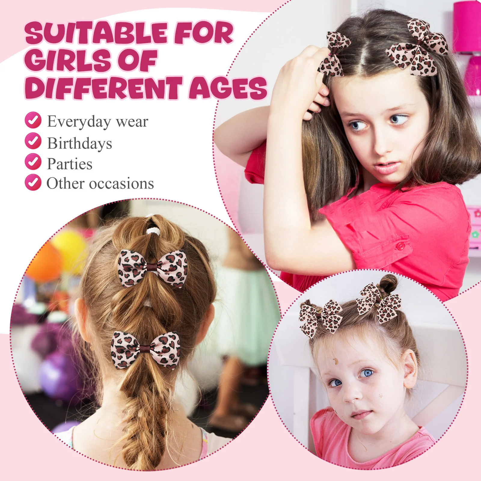 4 قطع من مشابك القوس المطبوعة، مجموعة من إكسسوارات القماش لحفلات إكسسوارات الشعر، مشبك فيونكات شعر لأعياد الميلاد