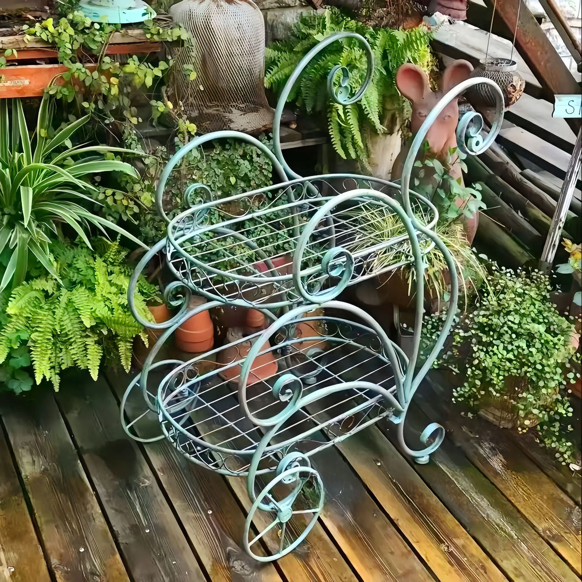 Removable flower stand wrought iron vintage storage rack outdoor flower pot rack indoor balcony succulent potted plant stand
