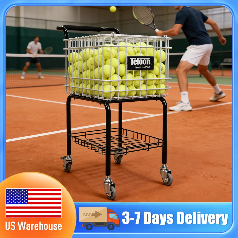 

Складная тележка-корзина для теннисных мячей, вмещающая 350 мячей, для тренировок по теннису, пиклболу, бейсболу, софтболу
