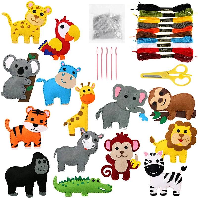 14 Teile/satz Nähen Filz DIY Nähen Tiere Handwerk Kit Für Kinder Anfänger Pädagogisches Kunst Spielzeug Nähen Set DIY Anfänger Handwerk werkzeuge