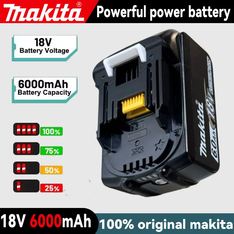 2025 100% Genuine 18V Makita 6Ah Battery BL1840 BL1830B BL1850B BL1850 BL1860 BL1815 Replacement Lithium Battery