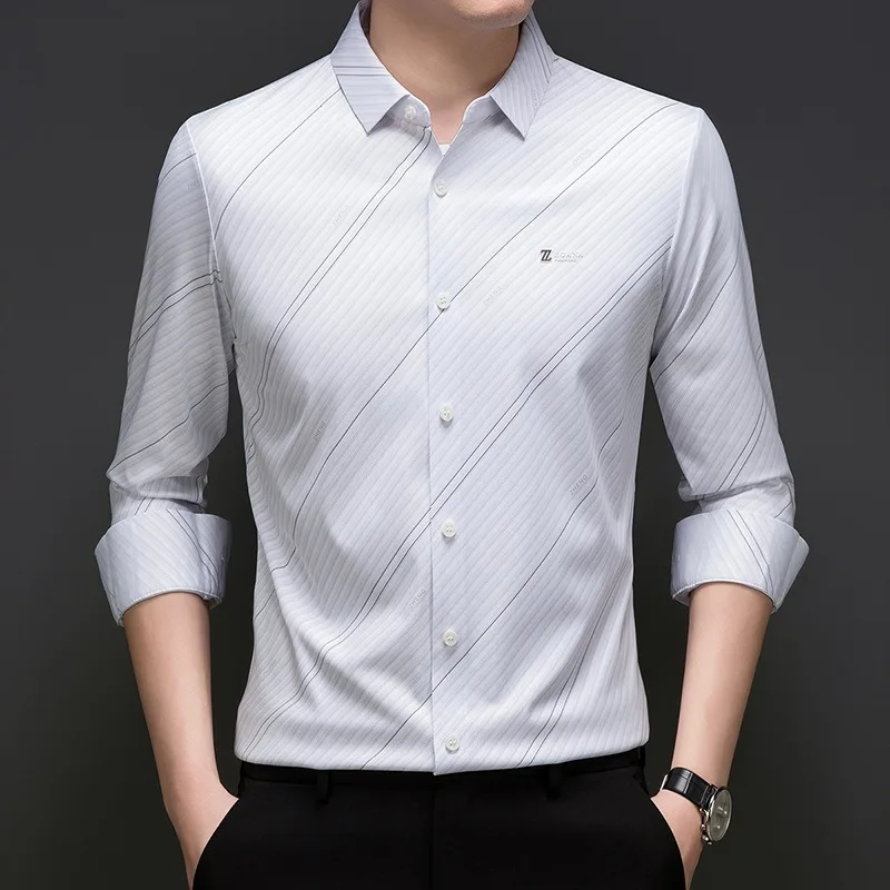 

Luxurious Man White Dress Shirts Anti Wrinkle Seamless Quality No Ironing Tops Business Long Sleeve Premium Shirt Autumn Clothes
