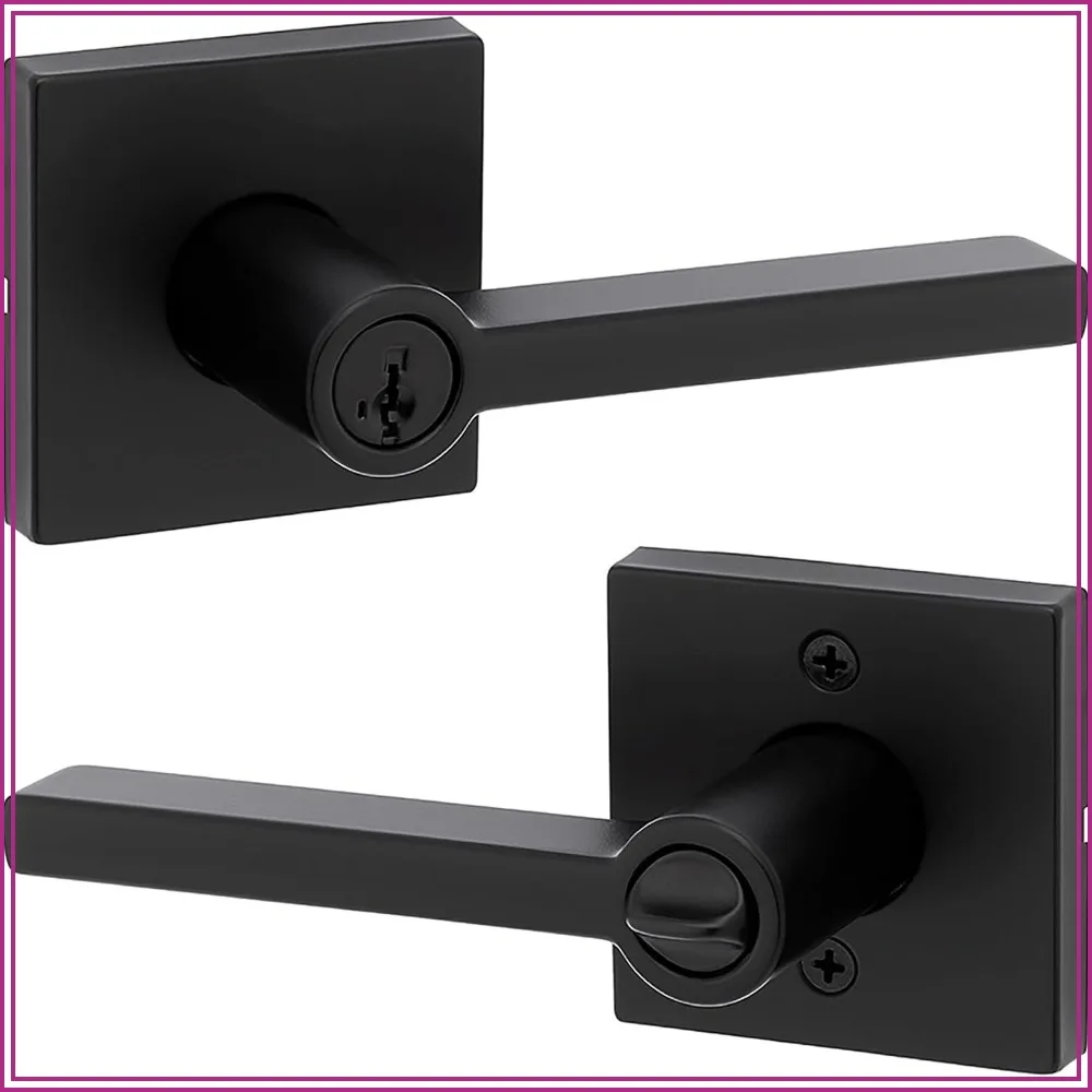 

Secure Keyed Reversible Entry Door Handle with Lock and Key, Smartkey Rekey Security, for Front Entrance and Bedrooms, Matte Black