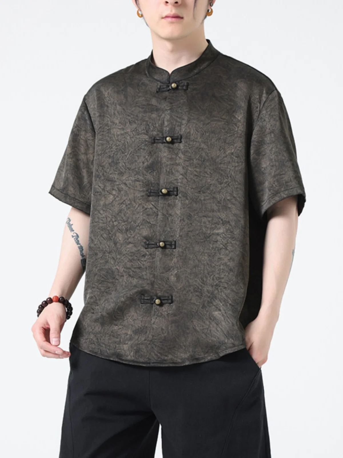 

New Chinese Style Men's Shirt Short Sleeve Thin Half Sleeve Tang Costume Style Retro Button up Top Improved Hanfu Trendy Summer