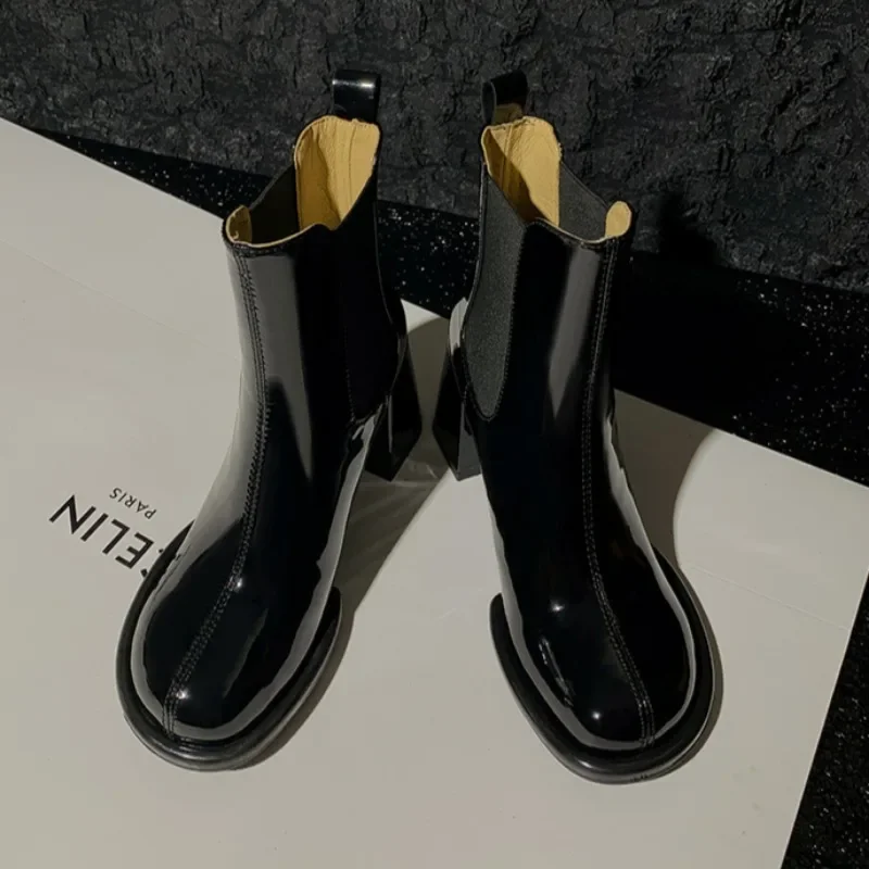 Fall New Chunky Single Boots Women\'s Fashion Round Head Sleeve Comfortable Non-slip Chelsea Ankle Boots