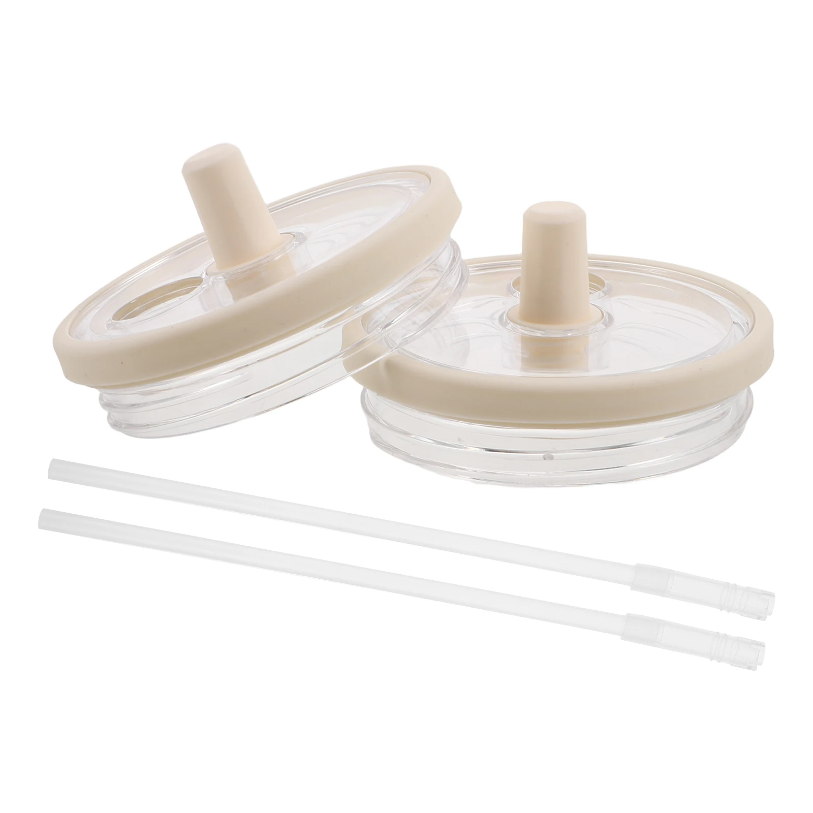 

2pcs Straw Cup Lid Transparent Leak Proof Replacement for Coffee Mug Beige 40oz Tumbler Splash Resistant Reusable Plastic