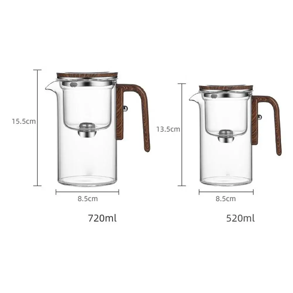 520ml/720ml Water Separation Glass Teapot With Wooden Filtration Pot Glass Separation Intelligent Handle Explosion-proof Te Z9C4