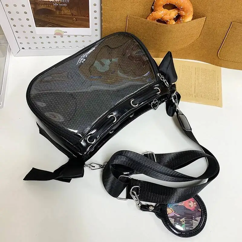 

Прозрачная карманная школьная сумка-бродяга из искусственной кожи на одно плечо, женская сумка через плечо, японская сумка Ita для девочек