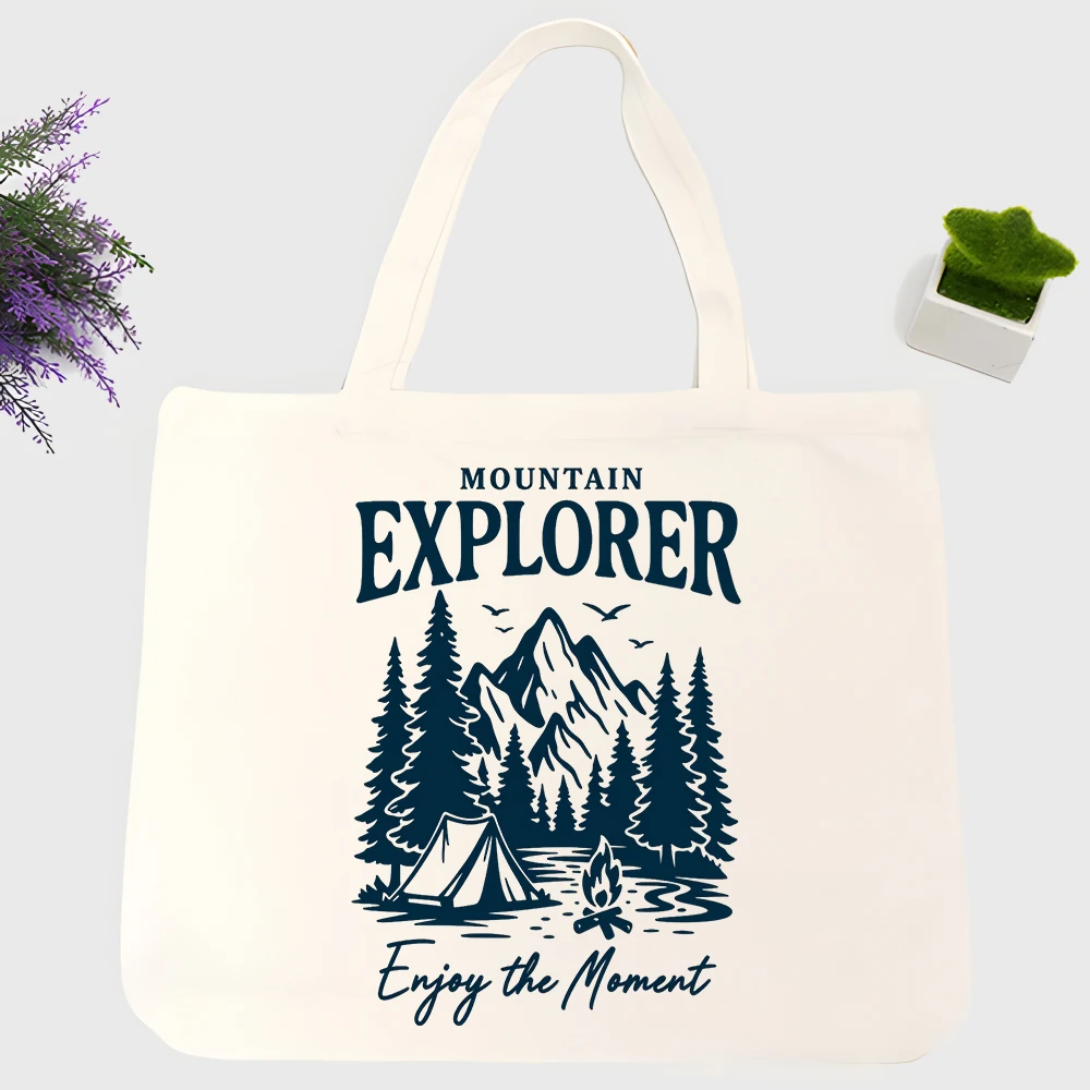 Men's nature graphic canvas tote bag with vintage mountain print, ideal for outdoor adventures and casual outings