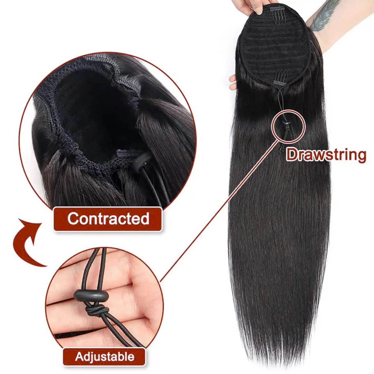 Queue de cheval droite brésilienne avec clip pour femme, extensions de cheveux humains, cheveux Remy, Wstring de proximité, 1 pièce