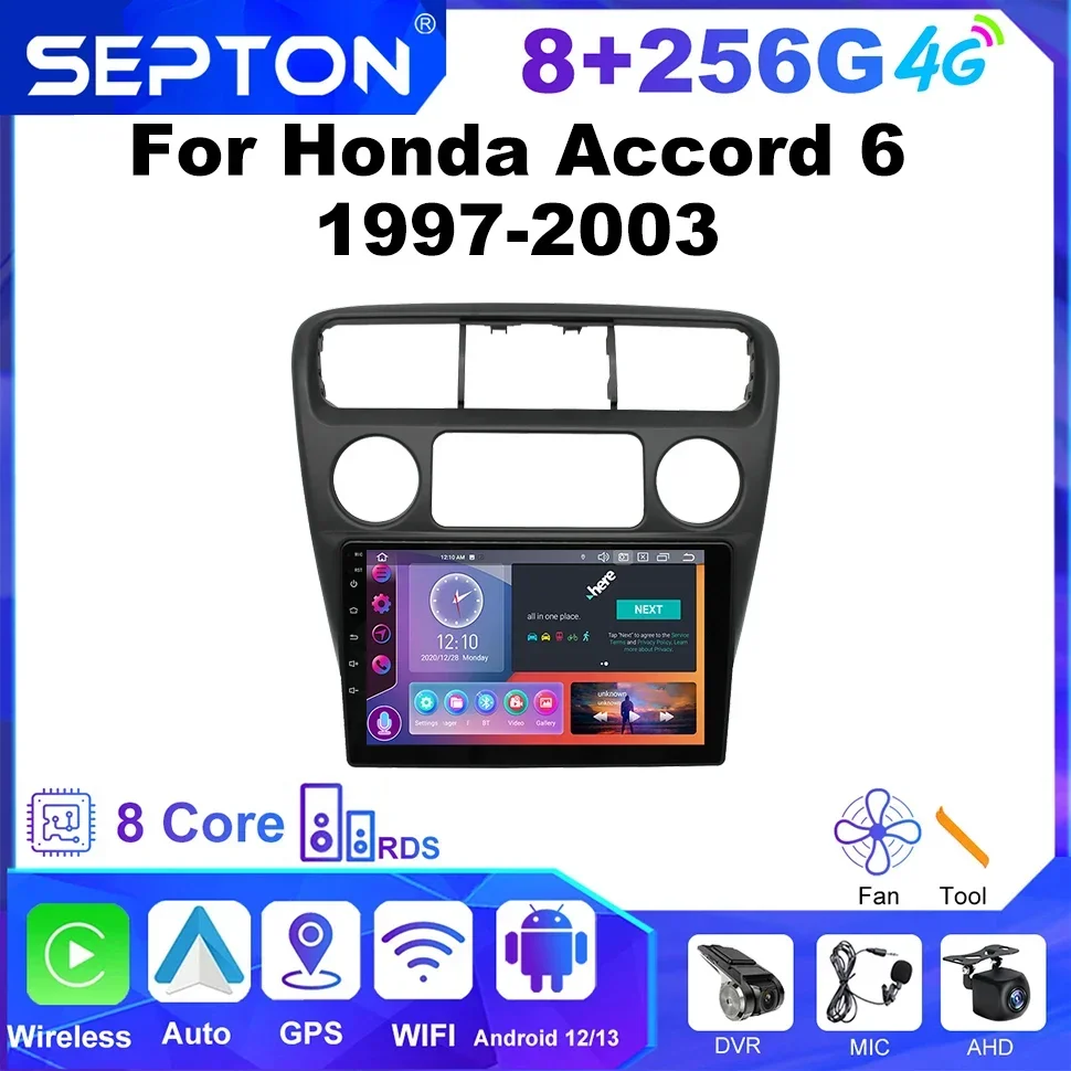 SEPTON Android Car Stereo Radio CarPlay for Honda Accord 6 1997-2003 Navigation GPS 8core Navi WIFI 4G Car Audio System in House