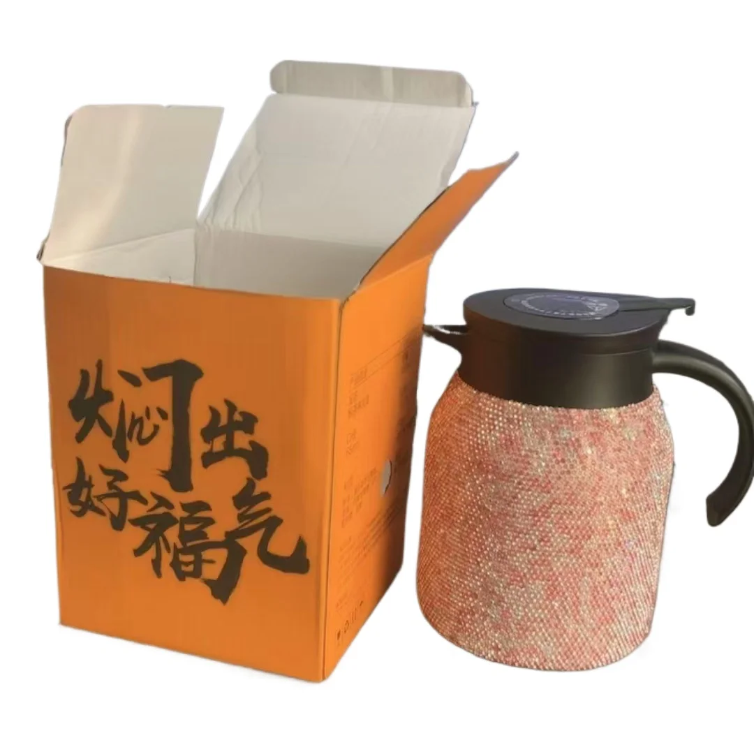 Large Capacity Stainless Steel Insulation Pot Bling Diamond Thermos Bottle Emperature Display Vacuum Flasks Tea Coffee Water Mug
