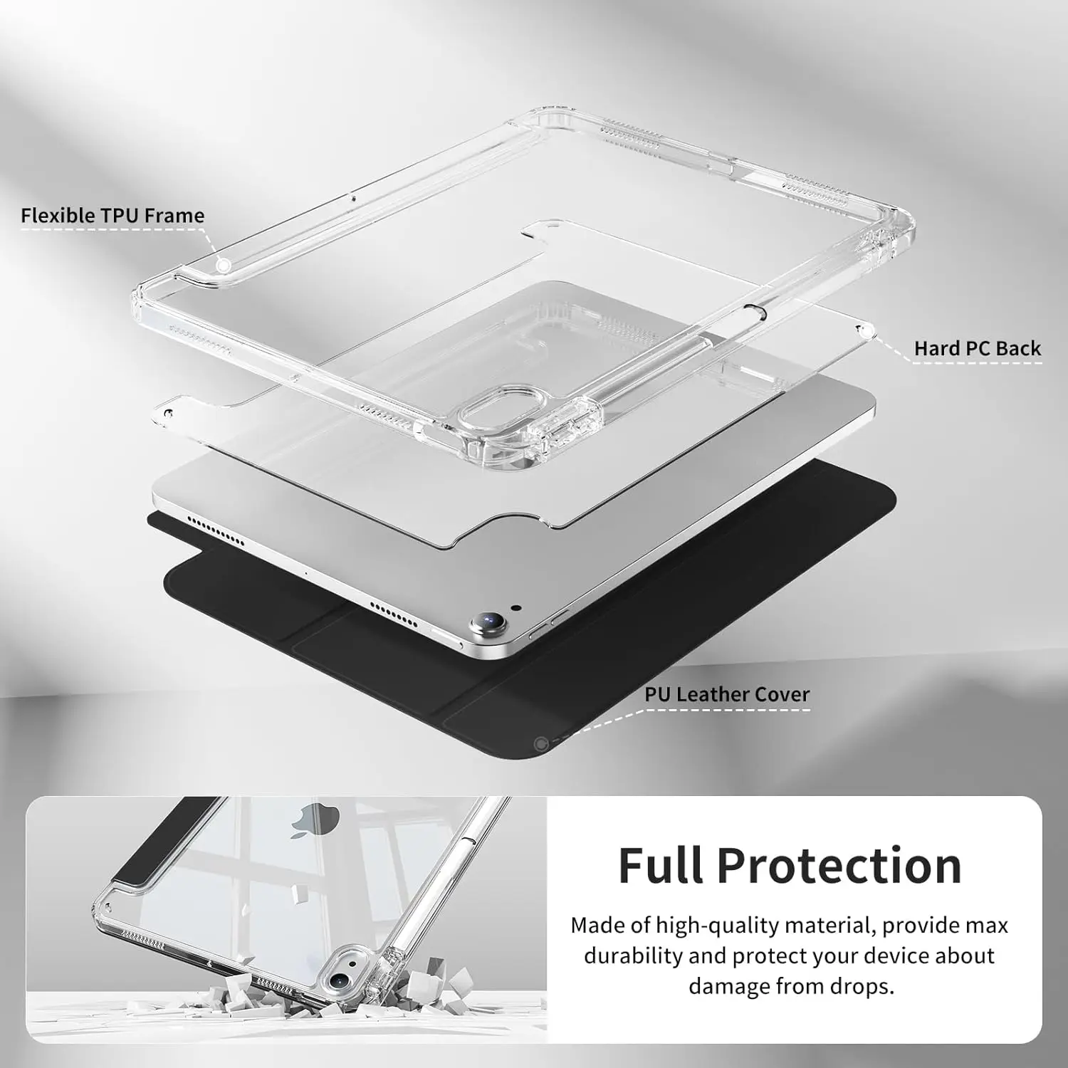 حافظة كمبيوتر لوحي كريستالية شفافة مع فتحة قلم لجهاز iPad 10.2 بوصة 7th 8th 9th Gen 2019/2020/2021 حافظات حامل مغناطيسي من جلد البولي يوريثان #5