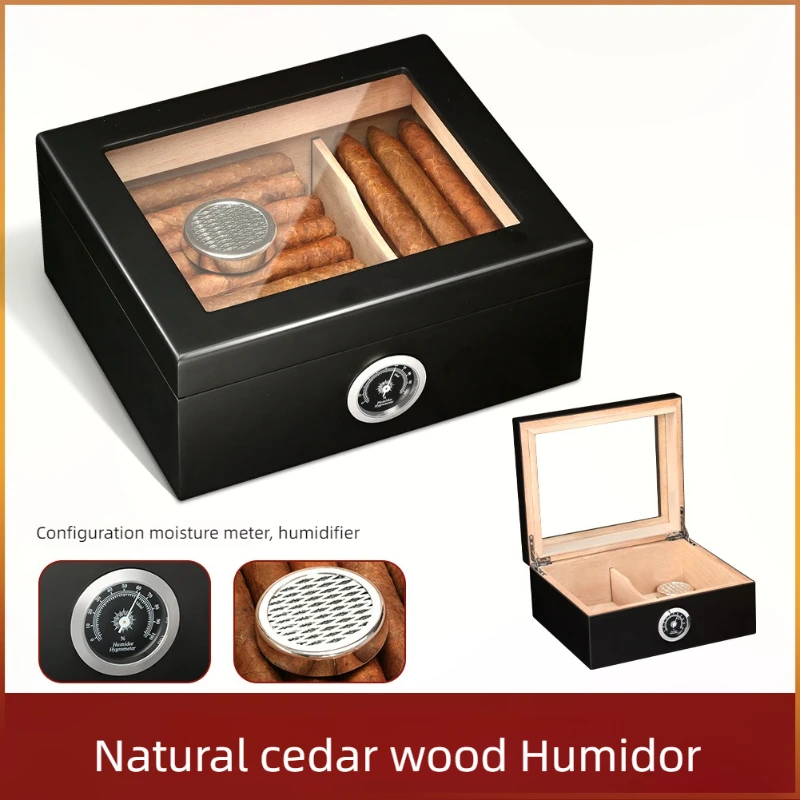 Can Store 30 Cigar Humidor with Hygrometer Humidifier Natural Cedar Wood, designed for professional cigar aging
