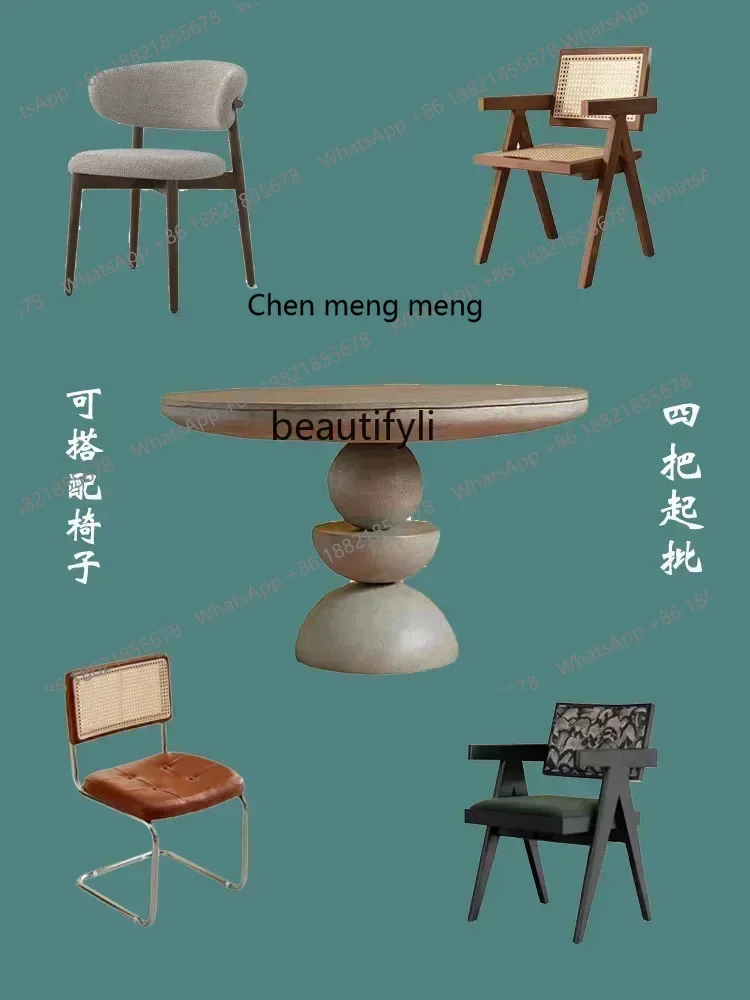 Solid wood French retro round dining table negotiation table advanced  wind household small apartment light luxury medium