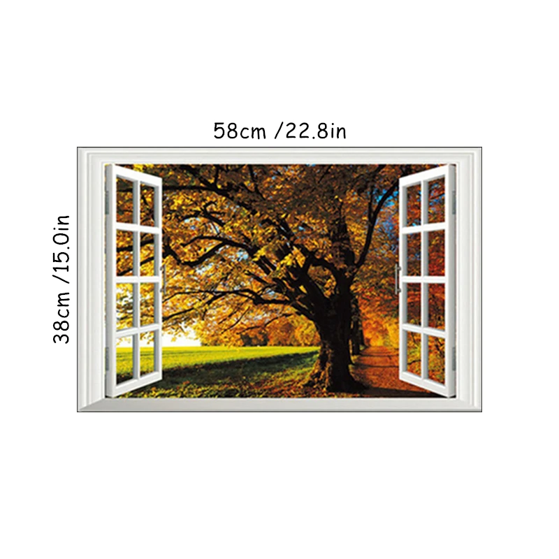 Multiple Styles of Autumn View Mural for Home Decoration Beautify Room Window Art Countryside Field Big Trees Vinyl Wall Sticker