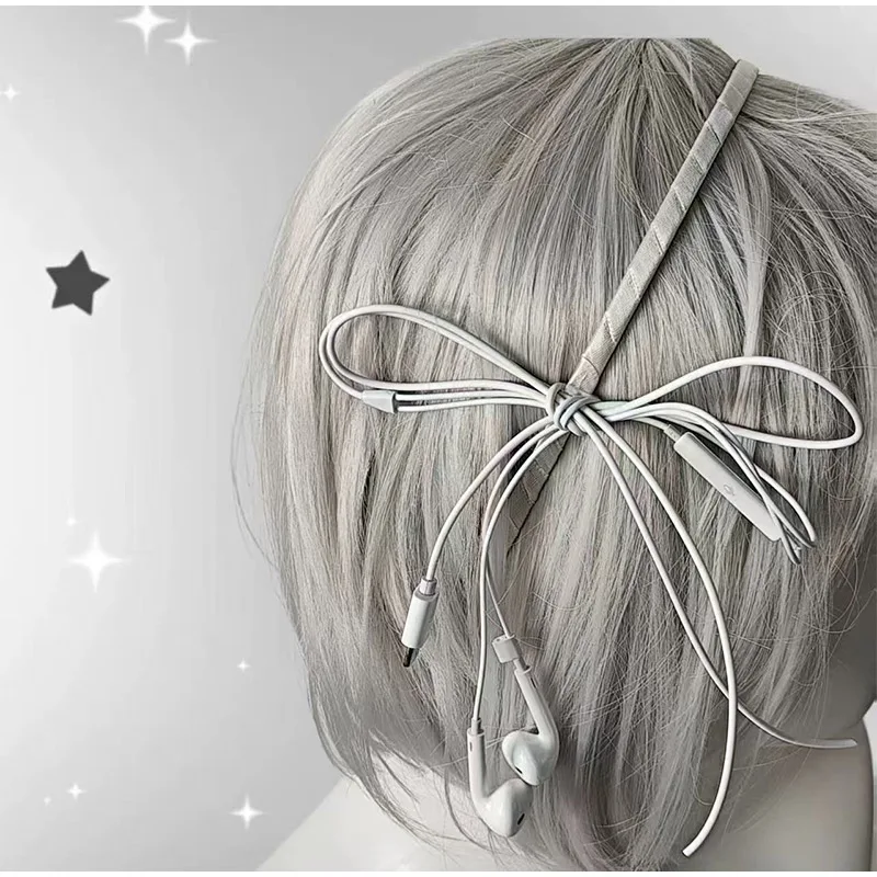 

Korean Simple Headphone Cable Bow Hairpin Cyberpunk Retro Wired Bow Headset Hair Accessories Hot Girl Style Hair Accessories