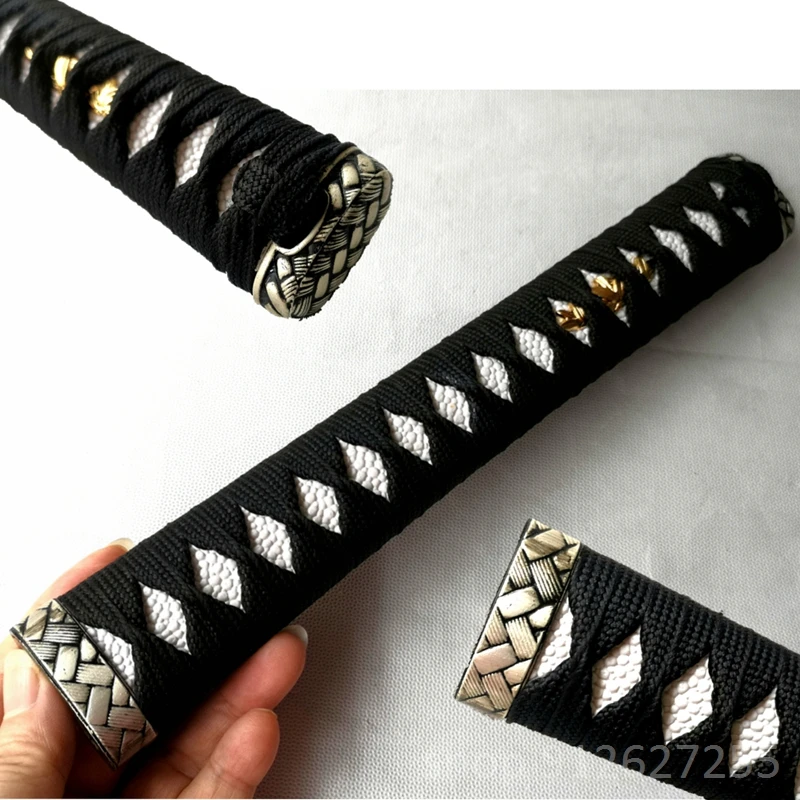 26cm black  handle slive alloy fuchi Menuki or Japanese sword katana