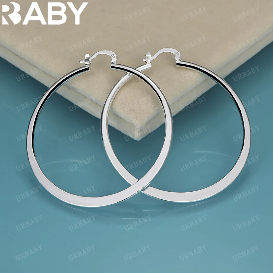 

URBABY 925 Sterling Silver Flat Design 55mm Round Hoop Earrings For Woman Engagement Party Fashion Charm Jewelry Gift
