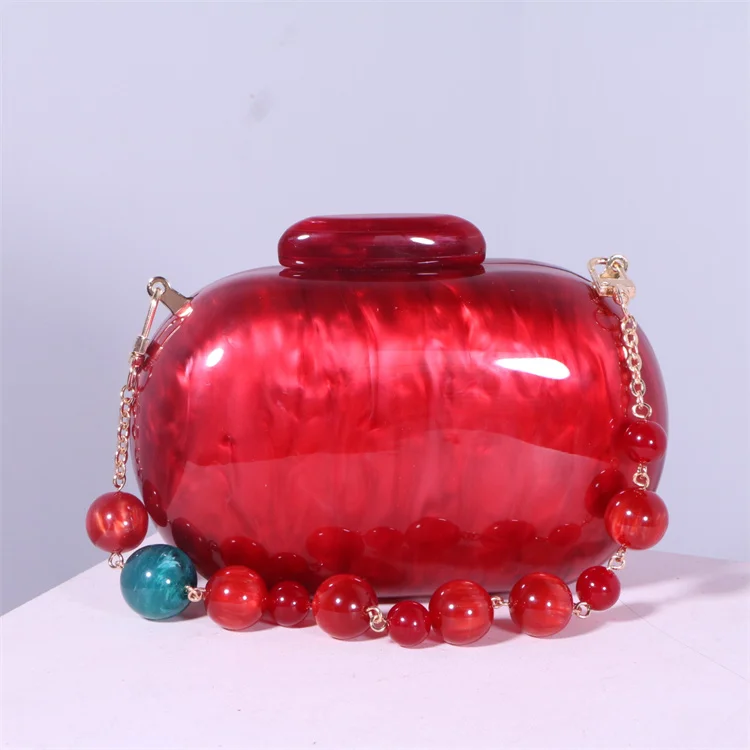 Vintage Red Pearl Acrylic Evening Bags Designer Luxury Clutch Purse Mini Women's Wallet Shell Wedding Party Handbag