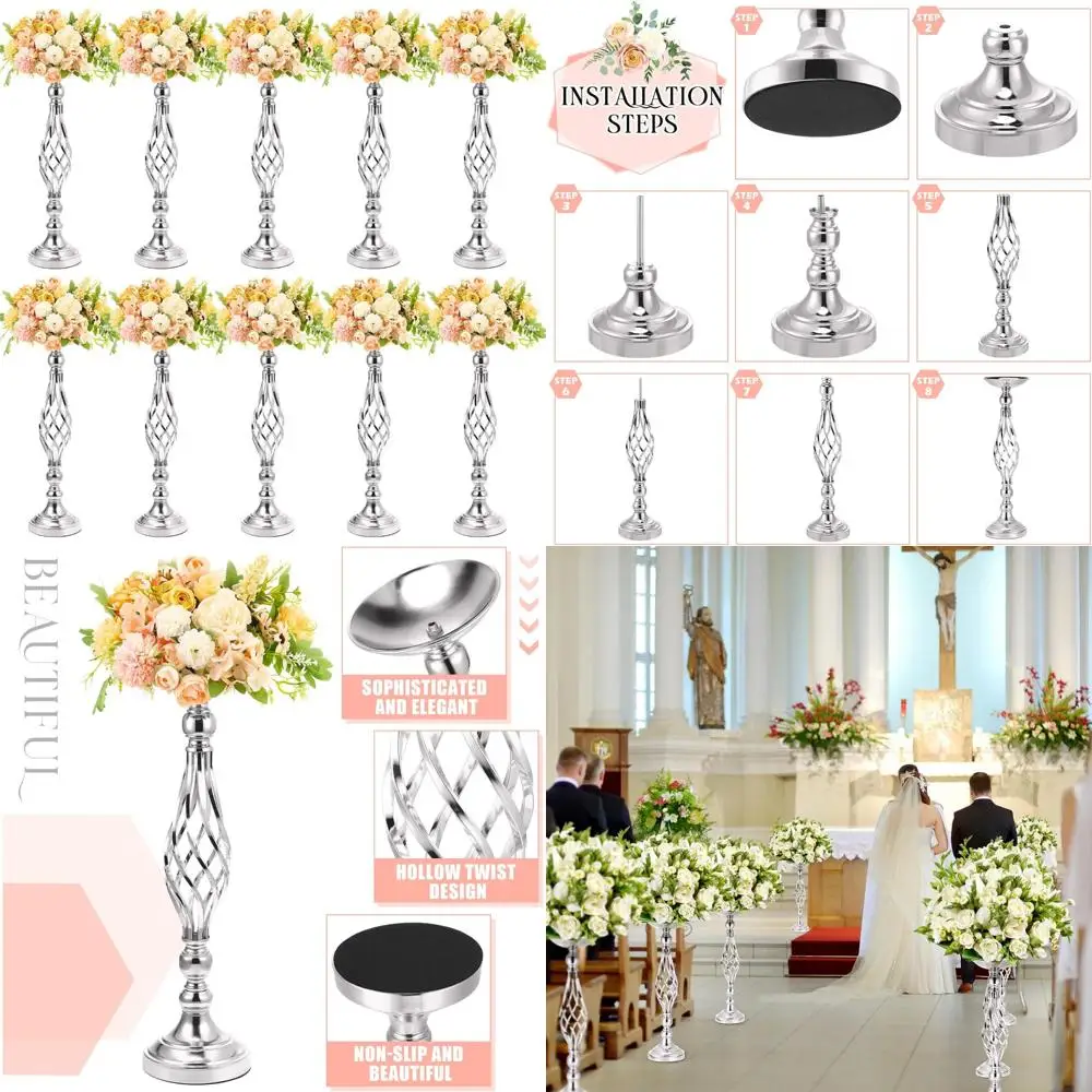 

Metal Flower Arrangement Stands - 10 Pack Elegant Vase Candelabra Candle Holders for Wedding Centerpieces and Events