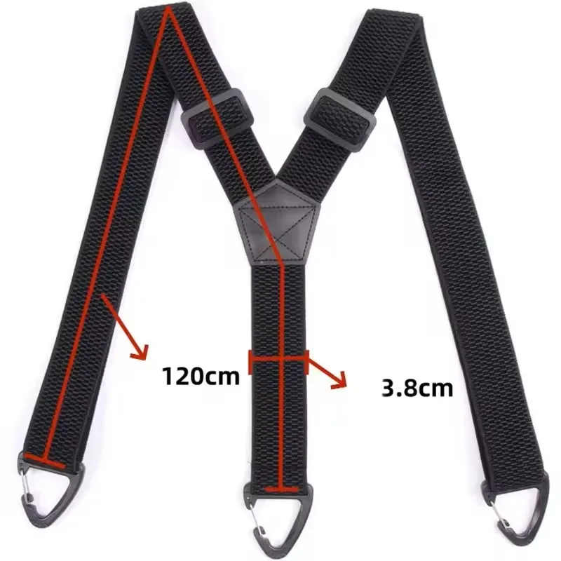 Verstellbare elastische Hosenträger – Schwarze, robuste Arbeits-Hosenträger für Herren, 3,8 cm breit, Y-Form mit Kunststoff-Greifverschlüssen – Detail 7