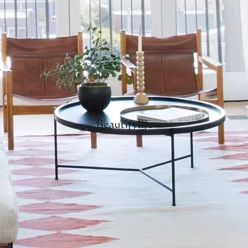 ld14Minimalist Natural Marble Coffee Table Round Modern Simple Tea Table Sofa Side Table