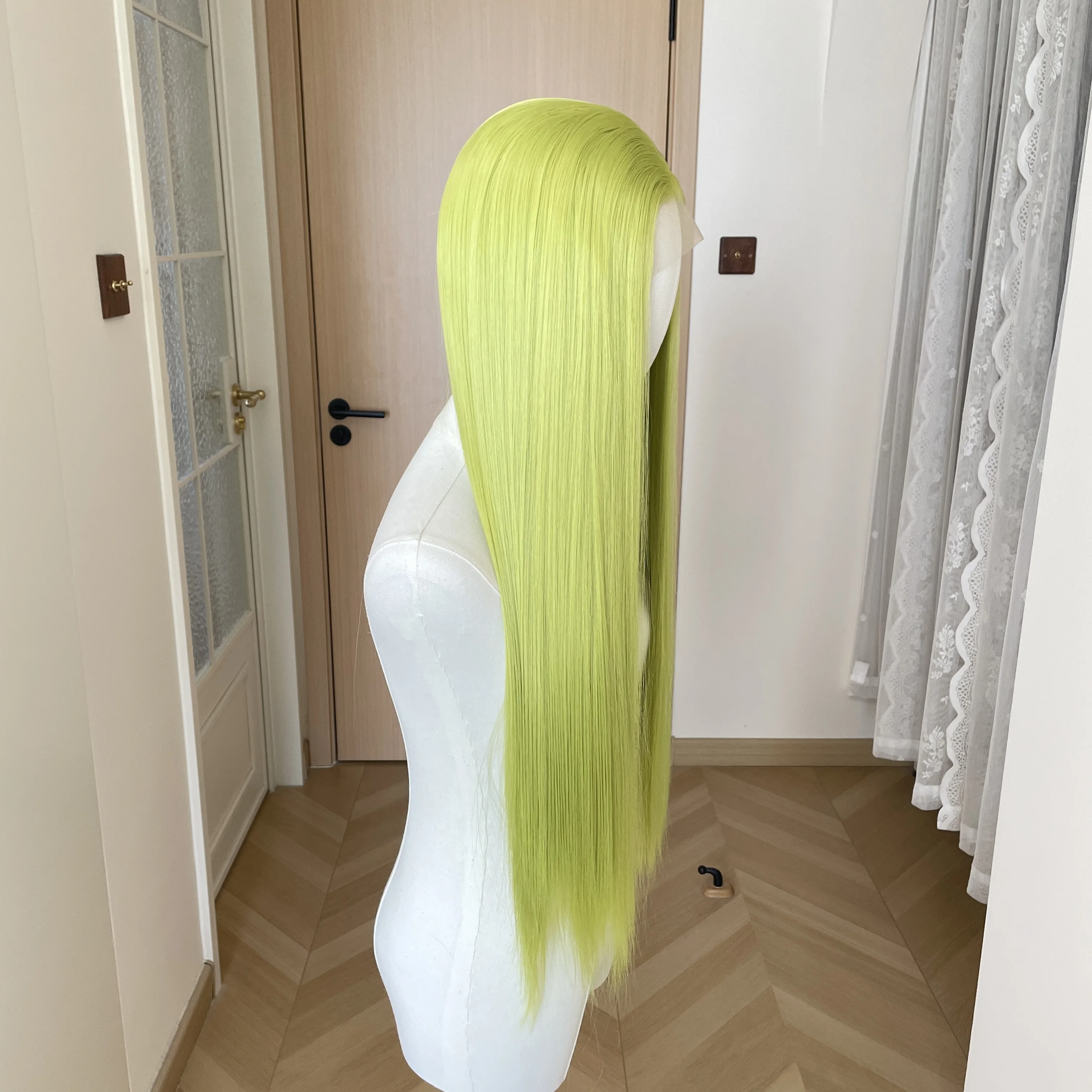 Bright Green 13x4 Synthetic Lace Front Wigs for Women Cosplay Glueless 26 Inch Long Straight Wig Free Part 150% Density Natural