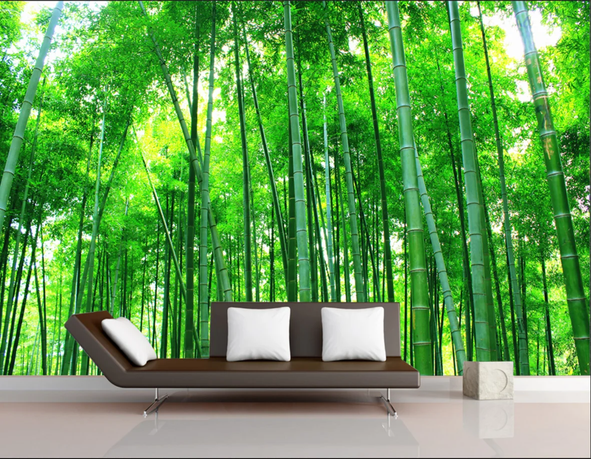 Custom natural green forest bamboo landscape living room bedroom study background wall decoration wallpaper