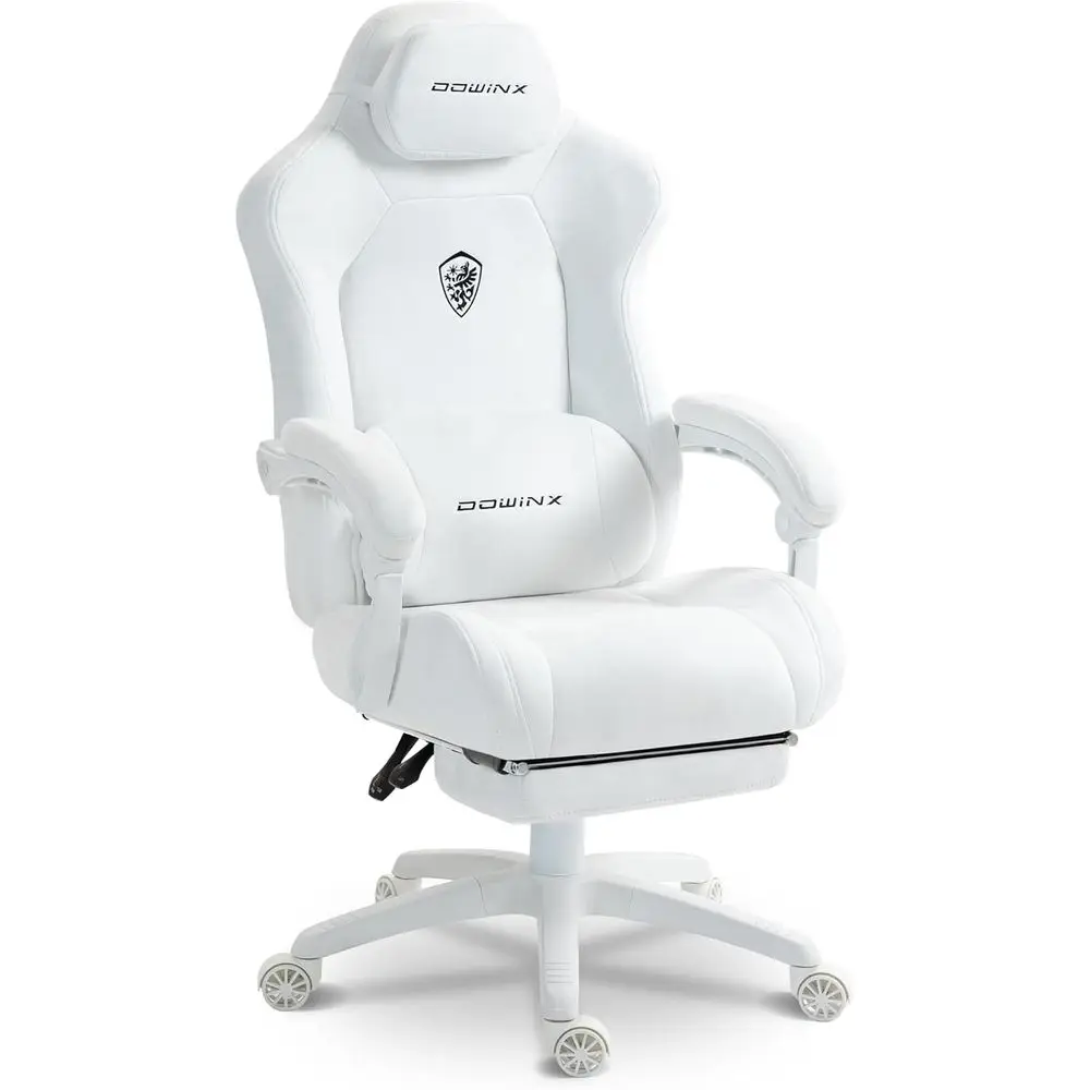 

Ergonomic High-Back Suede Gaming Chair with Spring Cushion, Footrest for Adults, 440lbs Capacity, White