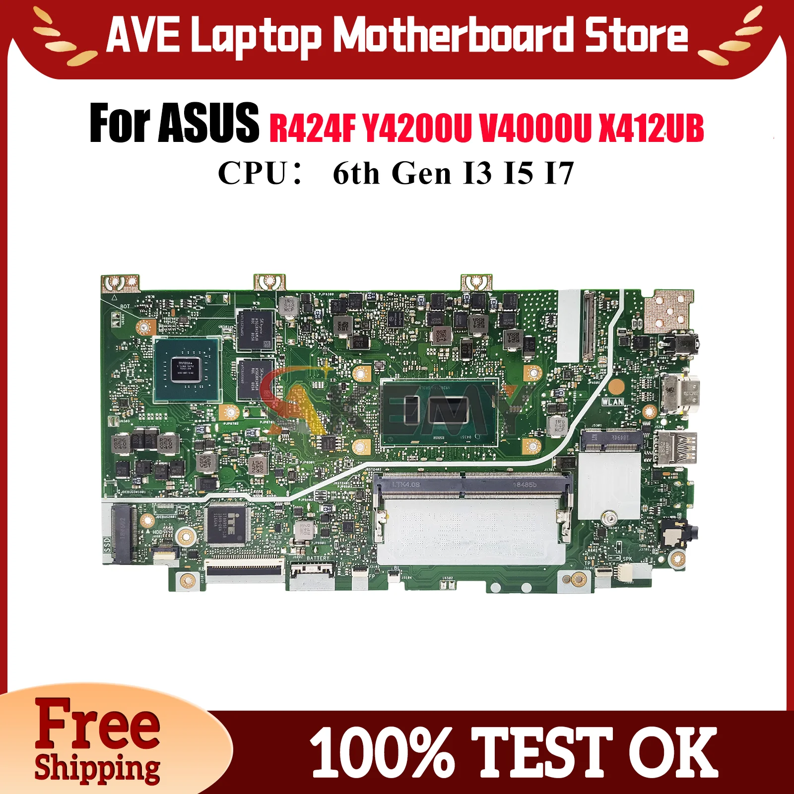 

Материнская плата для ноутбука X412UF для ASUS VivoBook V4000U X412UF R424F Y4200U X412U X412UB, материнская плата с процессором I3 I5 I7, тест ОК, быстрая доставка