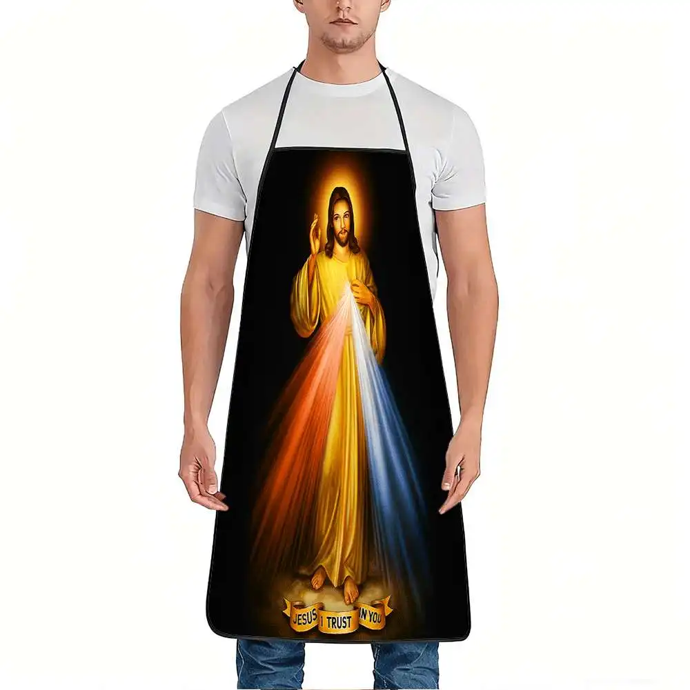 Divine Grace Theme Print Apron with Adjustable Straps Durable Polyester Cooking Apron for Home Kitchen and Gardening