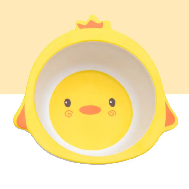 Cute Cartoon Chicken Bamboo Fiber Tableware Set - Plate, Bowl, Fork, Spoon for Home Use, Kids Toddlers Meals, Baby Weaning, Dail view 5