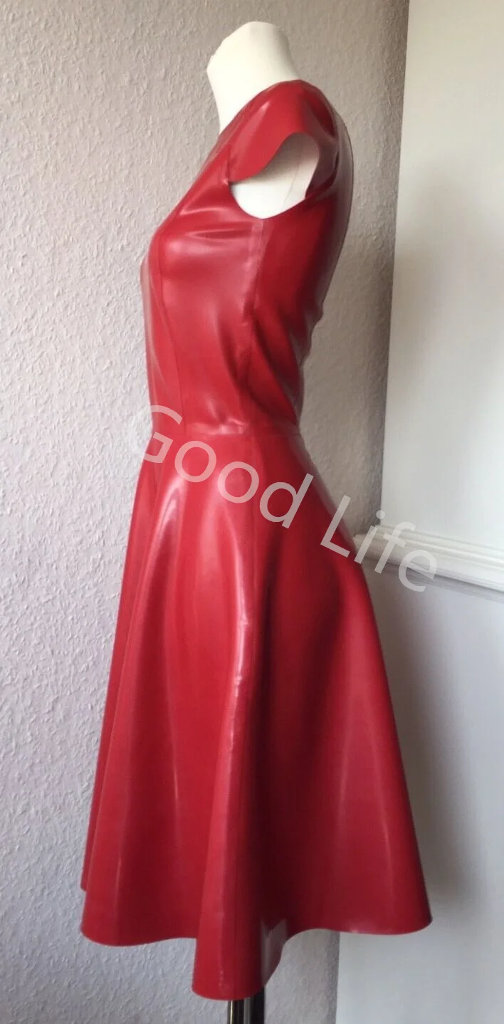 

Fetish Pure Latex Dress with Back Zip Sexy Latex Woman Club Evening Dress Latex Gummi Long to Ankle kleid Vintage style Rot Wear
