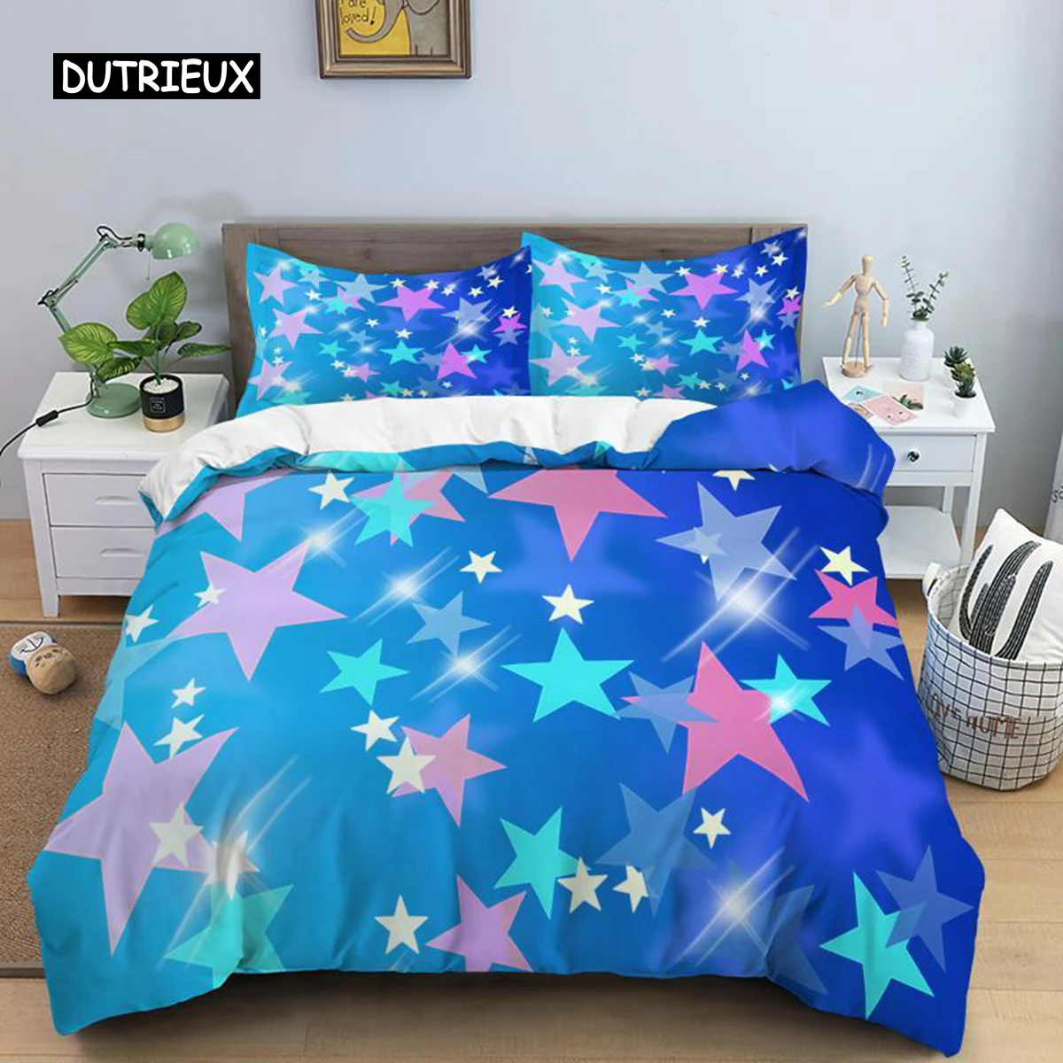 Star Duvet Cover Set Colorful Stars Pattern Print Twin Bedding Set for Kids Teens Double Queen King Size Microfiber Quilt Cover