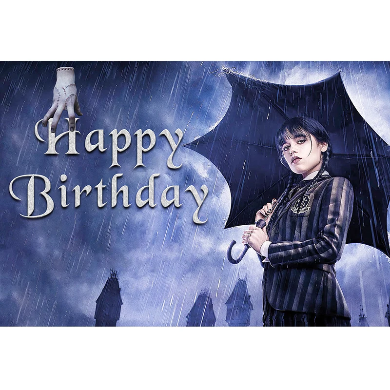 7 Options Wednesday Addams Backdrop Kids Birthday Photography Background TV Show Poster Vinyl Polyester Photo Booth Props