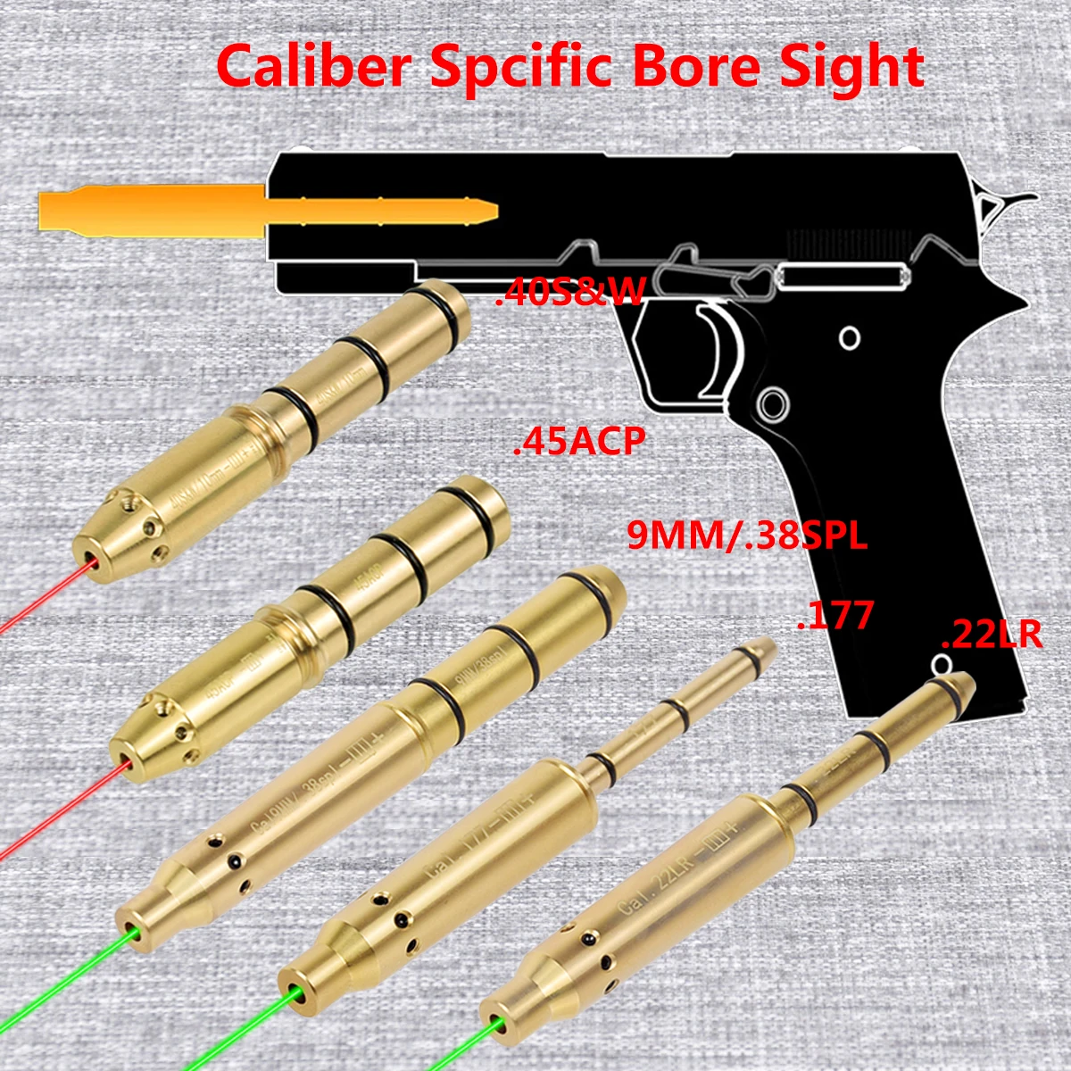 Tactical 9mm .22LR 7.62mm Green Red Dot Laser Pointer Bore Sight For Glock 43 17 AK47 .22LR Long Rifle Cartridge Boresighter