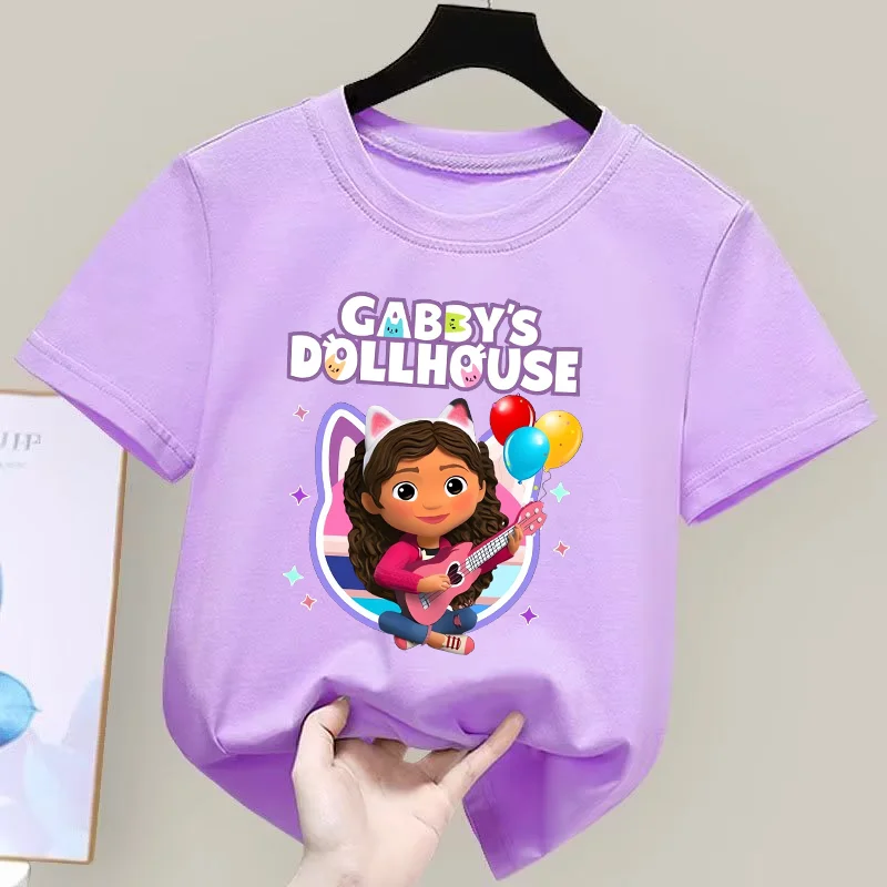 

Gabby Dollhouse T-shirt Anime Print Clothing Girls Cute Cartoon Simple Baby Clothes Kid Purple Summer Tee Children Birthday Gift