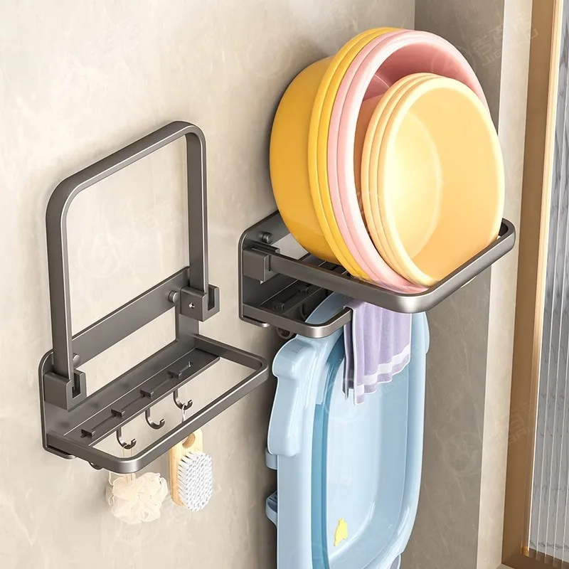 

WV Foldable Suction Cup Washbasin Rack Wall-Mounted No-Drill Bathroom Storage Organizer for Home Use